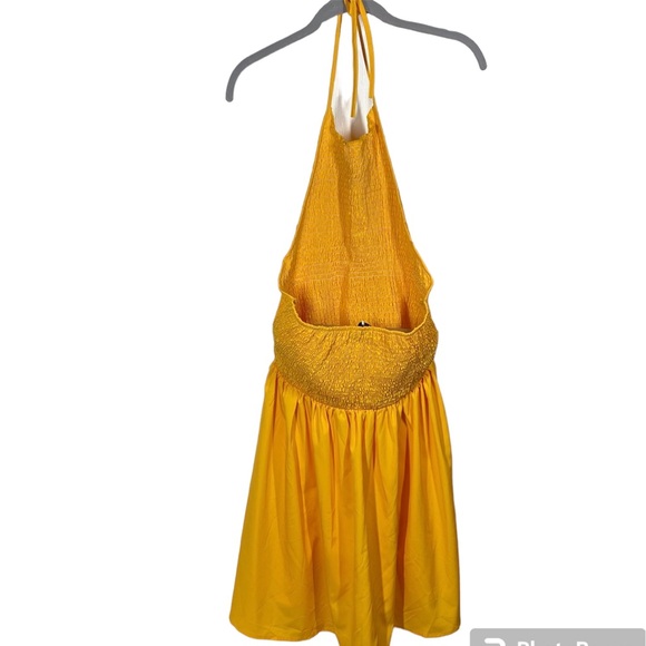 CBR Ruched Pleated Halter Mini Dress Yellow Womens Size Large NWT New - Picture 2 of 5
